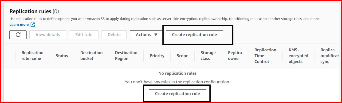 Picture showing the Replication rules button for adding the new rule